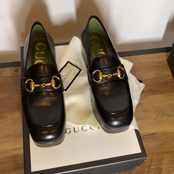 GUCCI HOUDAN Black Leather Platform Loafers - Picture 6 of 10